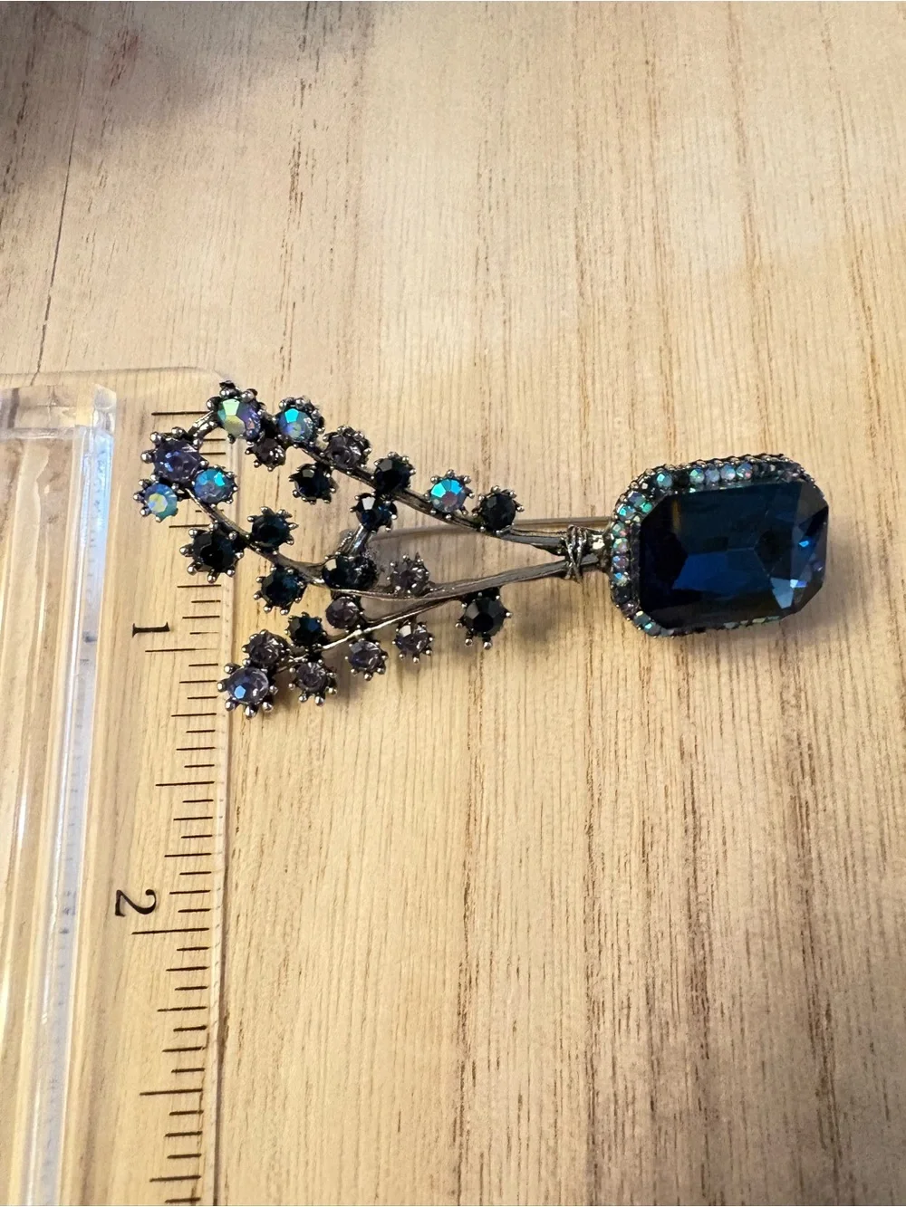 Blue Crystal Floral Vine Brooch